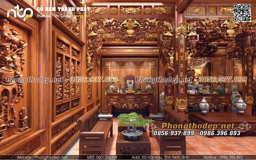 Bố trí nội thất gian bên trái nhà gỗ 3 gian có hậu cung